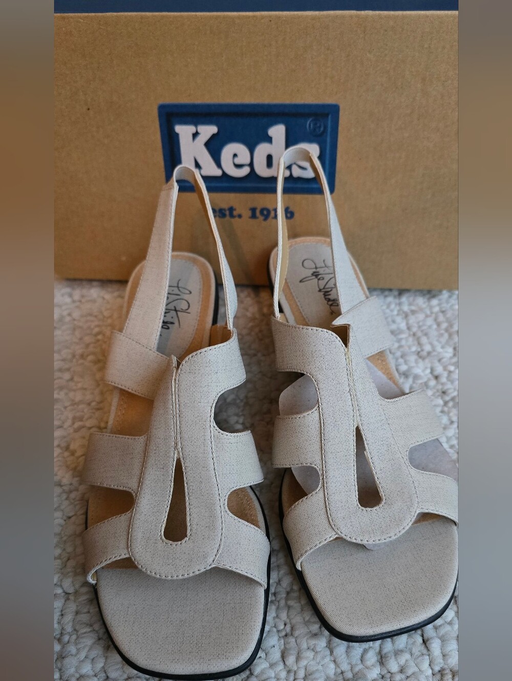 LifeStride Women's Beige Slingback Wedge Sandals Size 7 M Comfortable Casual